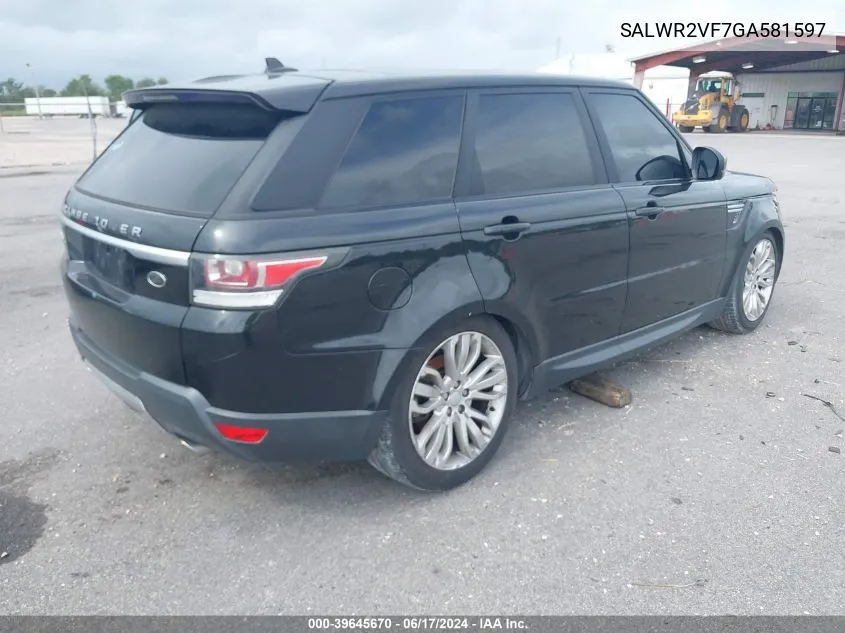 2016 Land Rover Range Rover Sport 3.0L V6 Supercharged Hse VIN: SALWR2VF7GA581597 Lot: 39645670