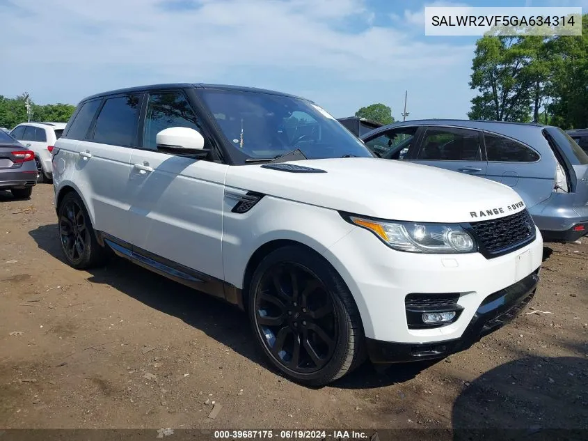 2016 Land Rover Range Rover Sport 3.0L V6 Supercharged Hse VIN: SALWR2VF5GA634314 Lot: 39687175