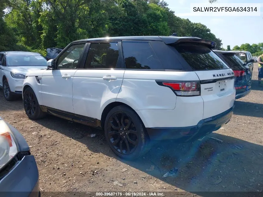 2016 Land Rover Range Rover Sport 3.0L V6 Supercharged Hse VIN: SALWR2VF5GA634314 Lot: 39687175