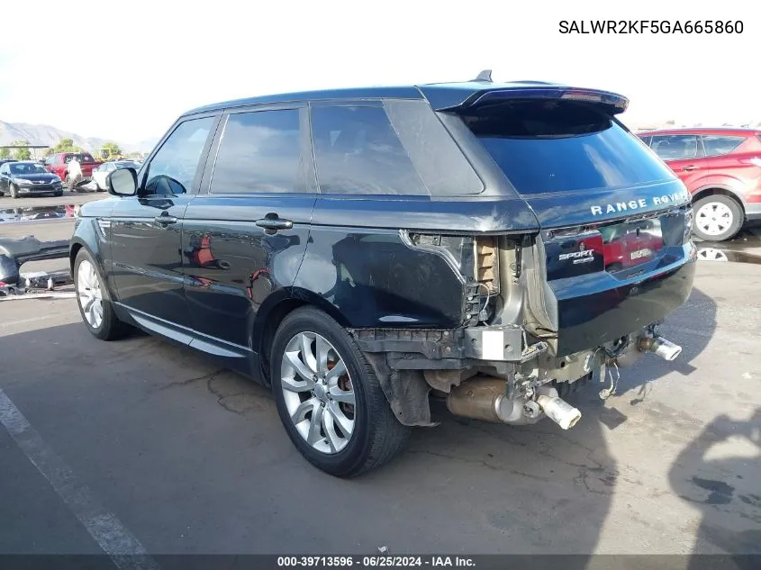 2016 Land Rover Range Rover Sport 3.0L V6 Turbocharged Diesel Hse Td6 VIN: SALWR2KF5GA665860 Lot: 39713596