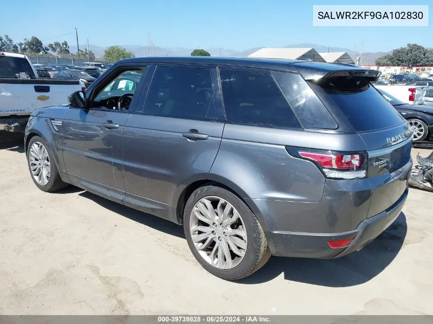 2016 Land Rover Range Rover Sport 3.0L V6 Turbocharged Diesel Hse Td6 VIN: SALWR2KF9GA102830 Lot: 39739828