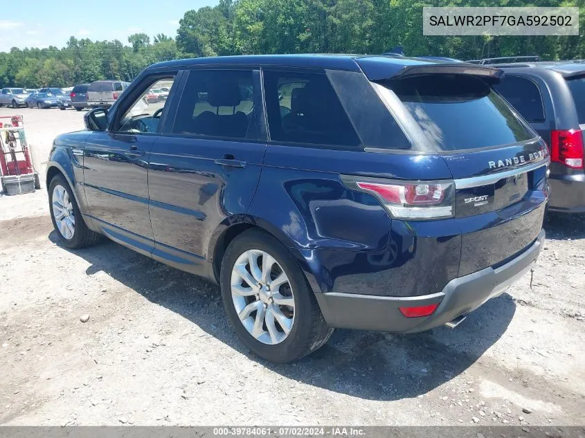 2016 Land Rover Range Rover Sport 3.0L V6 Supercharged Hse VIN: SALWR2PF7GA592502 Lot: 39784061