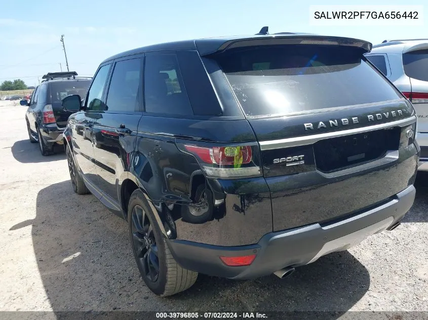 2016 Land Rover Range Rover Sport 3.0L V6 Supercharged Hse VIN: SALWR2PF7GA656442 Lot: 39796805