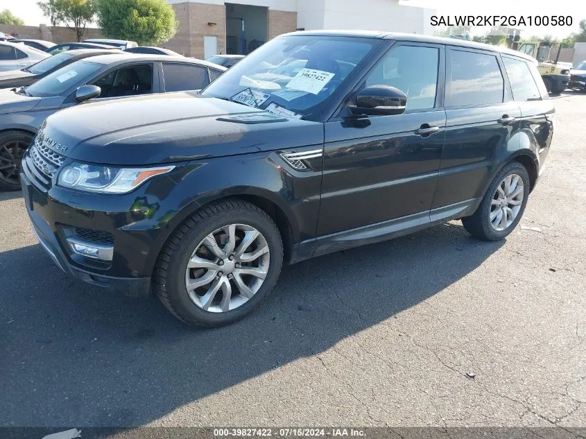 2016 Land Rover Range Rover Sport 3.0L V6 Turbocharged Diesel Hse Td6 VIN: SALWR2KF2GA100580 Lot: 39827422