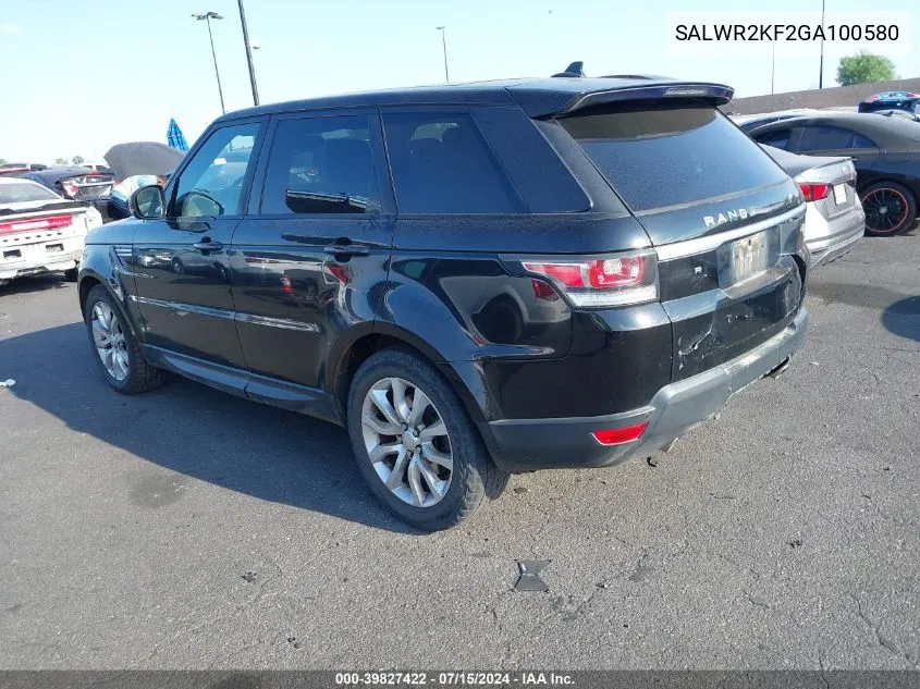 2016 Land Rover Range Rover Sport 3.0L V6 Turbocharged Diesel Hse Td6 VIN: SALWR2KF2GA100580 Lot: 39827422