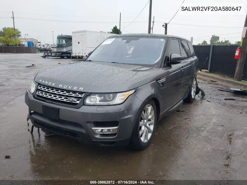 2016 Land Rover Range Rover Sport Hse VIN: SALWR2VF2GA580647 Lot: 39862872