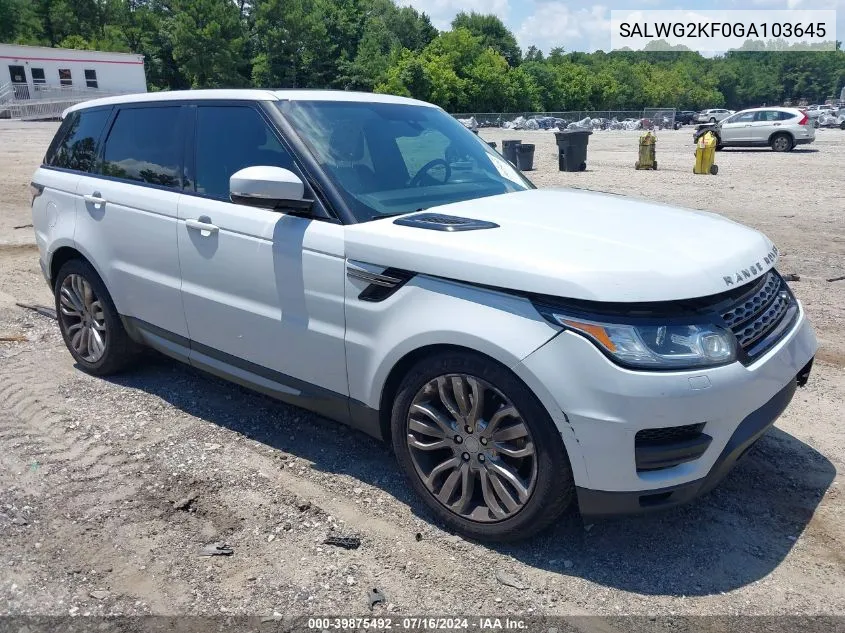 2016 Land Rover Range Rover Sport 3.0L V6 Turbocharged Diesel Se Td6 VIN: SALWG2KF0GA103645 Lot: 39875492