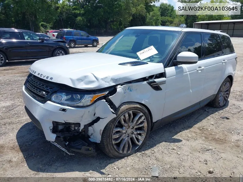 2016 Land Rover Range Rover Sport 3.0L V6 Turbocharged Diesel Se Td6 VIN: SALWG2KF0GA103645 Lot: 39875492