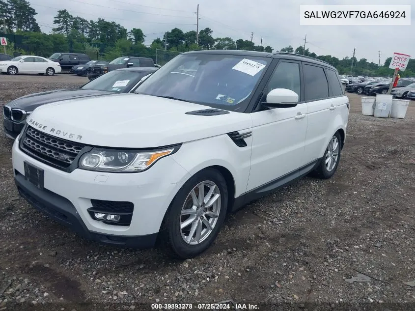 2016 Land Rover Range Rover Sport 3.0L V6 Supercharged Se VIN: SALWG2VF7GA646924 Lot: 39893278