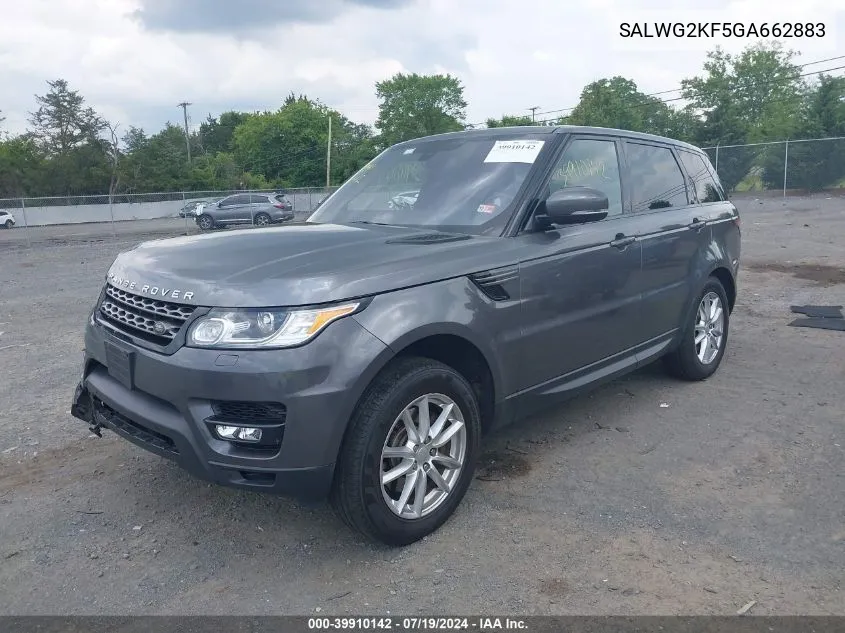 2016 Land Rover Range Rover Sport 3.0L V6 Turbocharged Diesel Se Td6 VIN: SALWG2KF5GA662883 Lot: 39910142