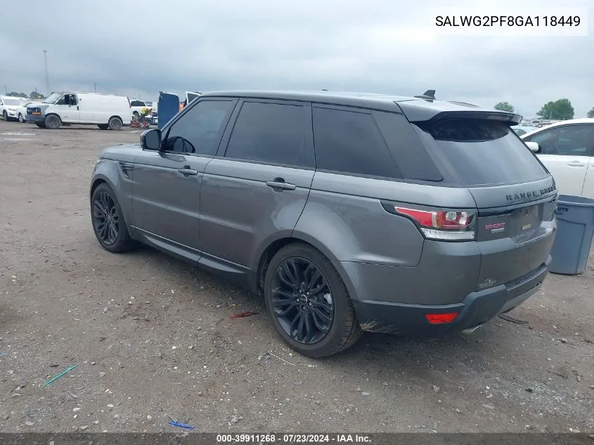 2016 Land Rover Range Rover Sport Se VIN: SALWG2PF8GA118449 Lot: 39911268