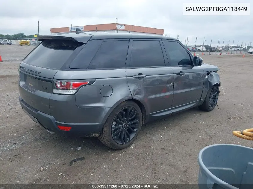 2016 Land Rover Range Rover Sport Se VIN: SALWG2PF8GA118449 Lot: 39911268