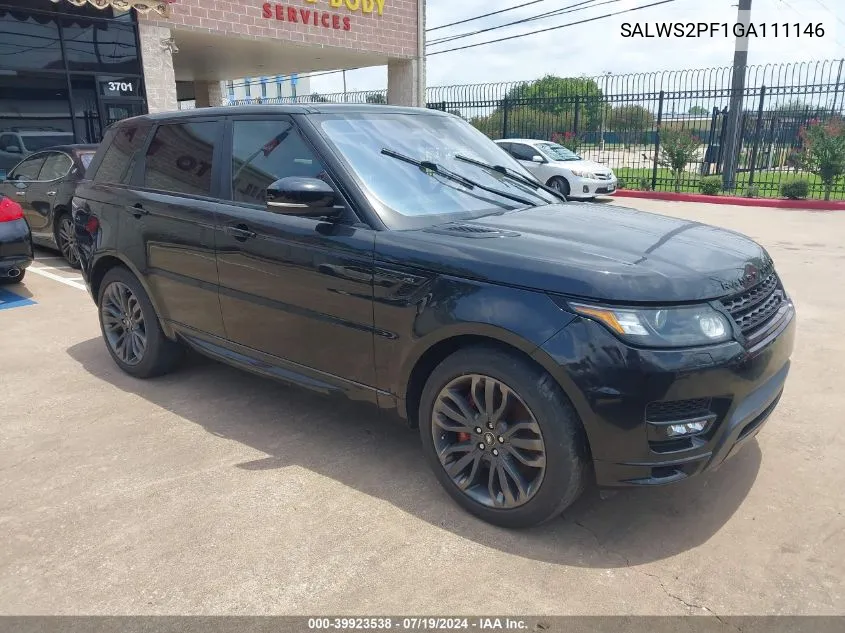 2016 Land Rover Range Rover Sport 3.0L V6 Supercharged Hse VIN: SALWS2PF1GA111146 Lot: 39923538