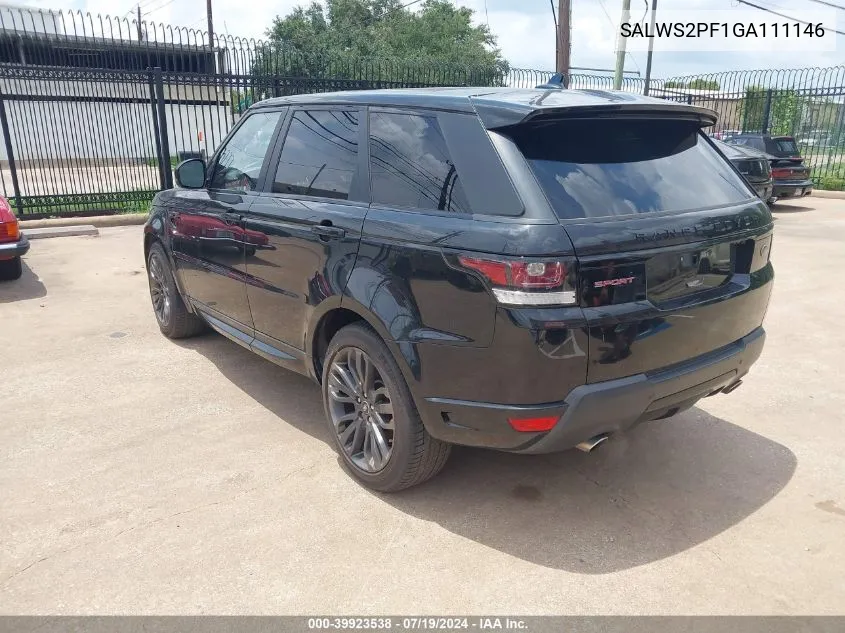 2016 Land Rover Range Rover Sport 3.0L V6 Supercharged Hse VIN: SALWS2PF1GA111146 Lot: 39923538