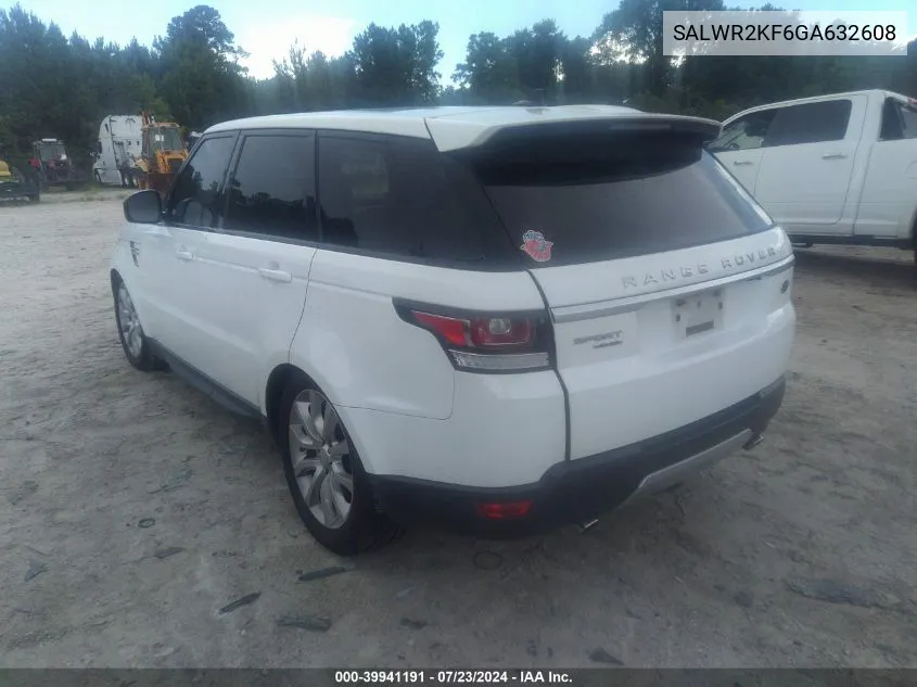 2016 Land Rover Range Rover Sport 3.0L V6 Turbocharged Diesel Hse Td6 VIN: SALWR2KF6GA632608 Lot: 39941191