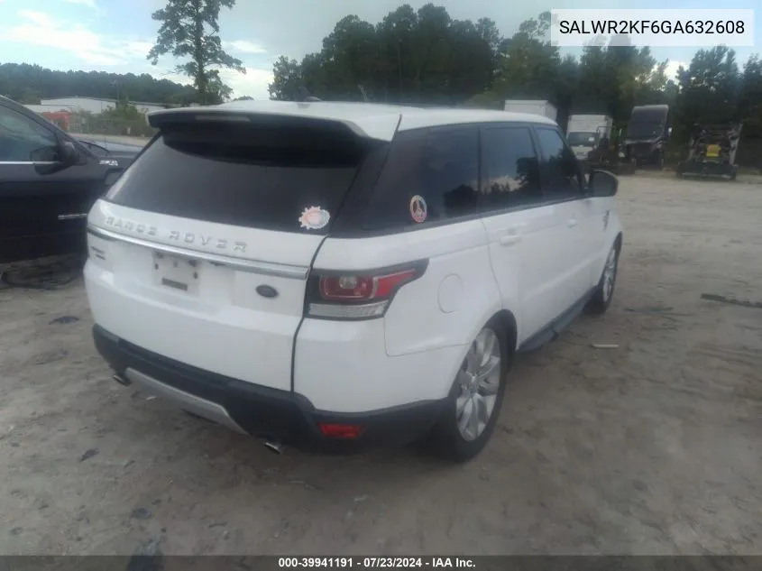 2016 Land Rover Range Rover Sport 3.0L V6 Turbocharged Diesel Hse Td6 VIN: SALWR2KF6GA632608 Lot: 39941191