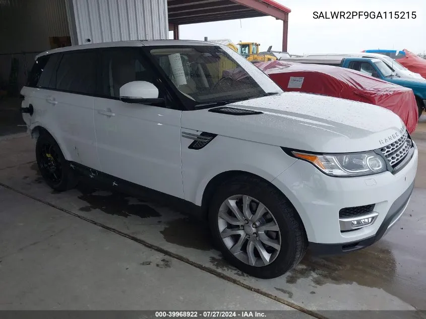 2016 Land Rover Range Rover Sport 3.0L V6 Supercharged Hse VIN: SALWR2PF9GA115215 Lot: 39968922