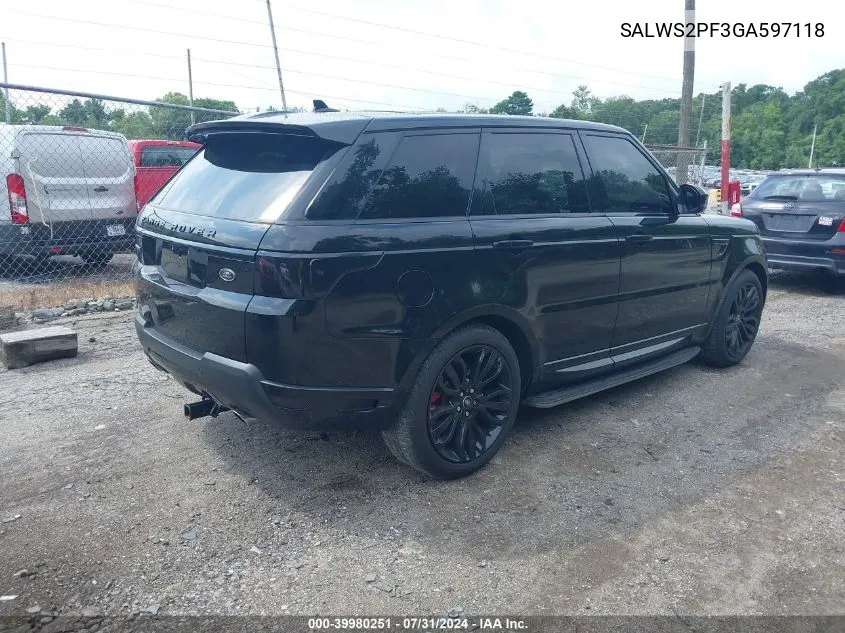 SALWS2PF3GA597118 2016 Land Rover Range Rover Sport 3.0L V6 Supercharged Hse