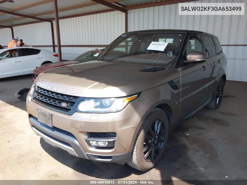 2016 Land Rover Range Rover Sport 3.0L V6 Turbocharged Diesel Se Td6 VIN: SALWG2KF3GA653499 Lot: 40010913