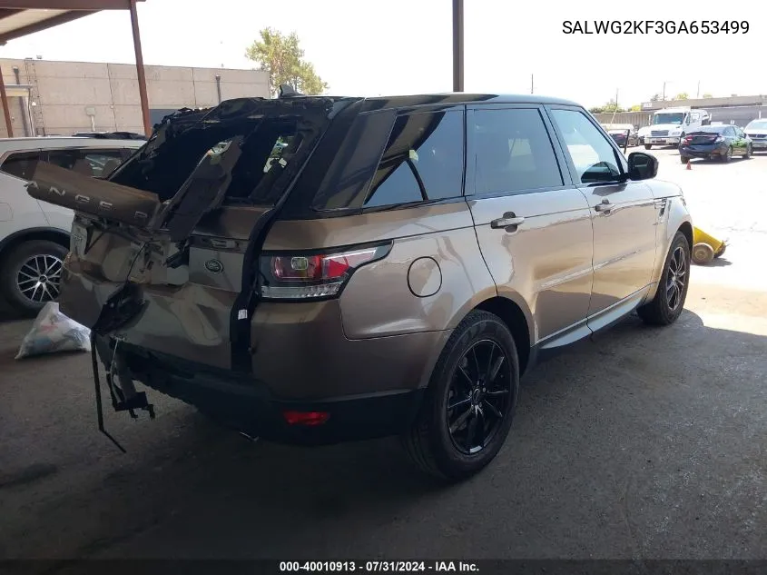 2016 Land Rover Range Rover Sport 3.0L V6 Turbocharged Diesel Se Td6 VIN: SALWG2KF3GA653499 Lot: 40010913