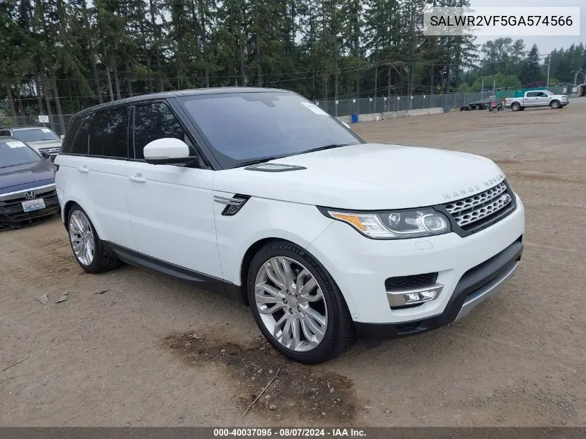 2016 Land Rover Range Rover Sport Hse VIN: SALWR2VF5GA574566 Lot: 40037095