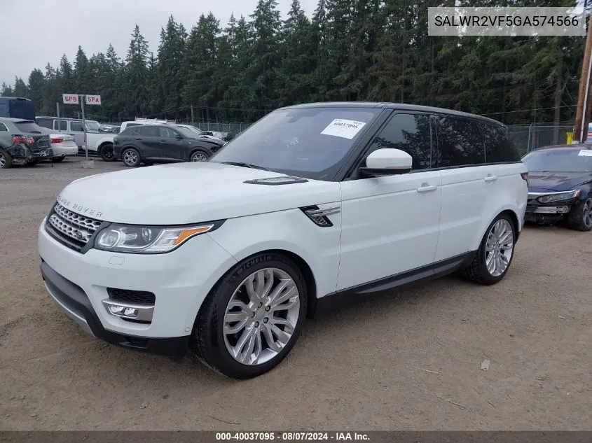 2016 Land Rover Range Rover Sport Hse VIN: SALWR2VF5GA574566 Lot: 40037095