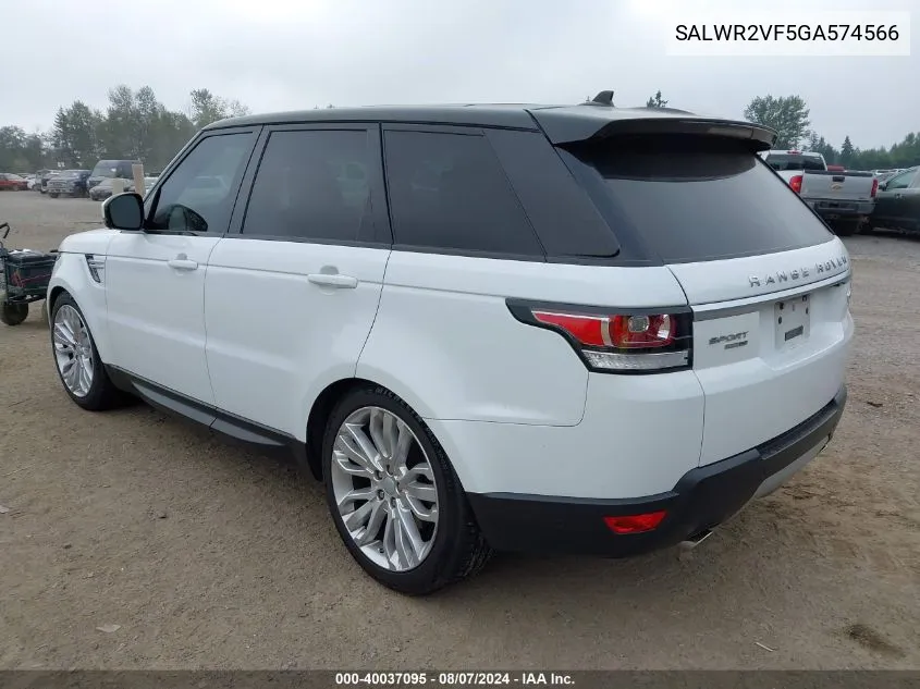 2016 Land Rover Range Rover Sport Hse VIN: SALWR2VF5GA574566 Lot: 40037095