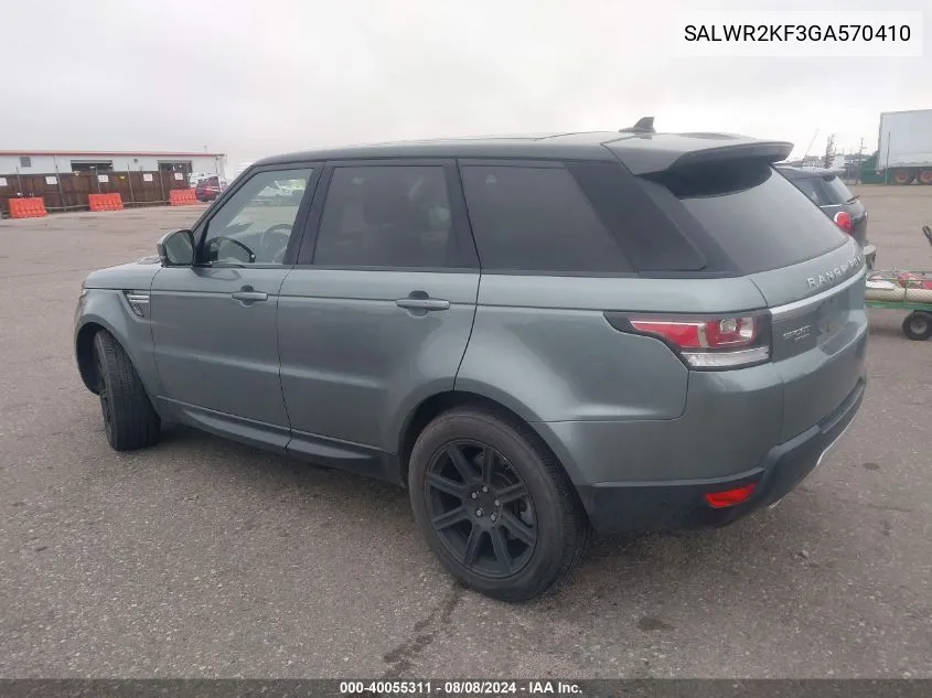 2016 Land Rover Range Rover Sport Hse VIN: SALWR2KF3GA570410 Lot: 40055311