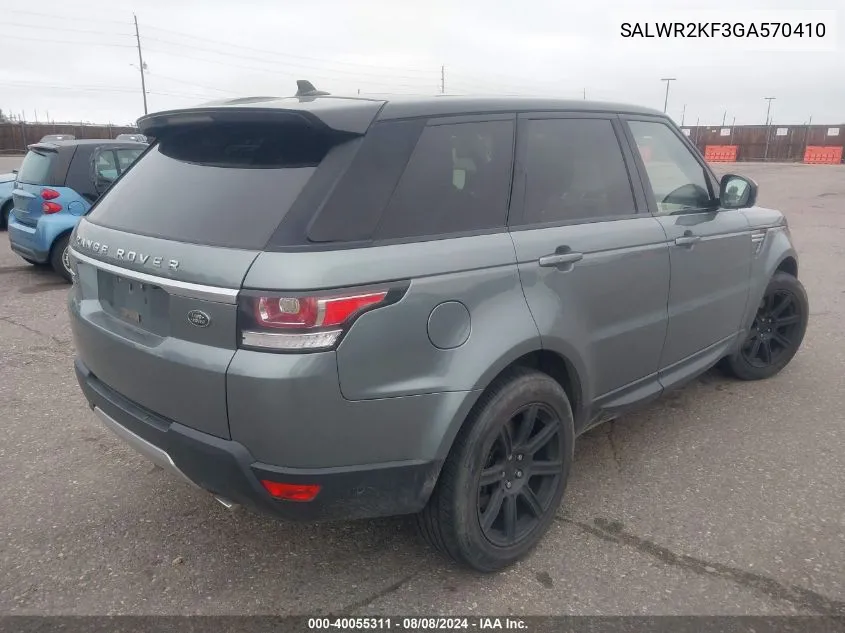 2016 Land Rover Range Rover Sport Hse VIN: SALWR2KF3GA570410 Lot: 40055311