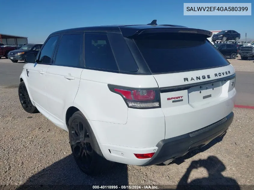 2016 Land Rover Range Rover Sport 5.0L V8 Supercharged Autobiography VIN: SALWV2EF4GA580399 Lot: 40118995