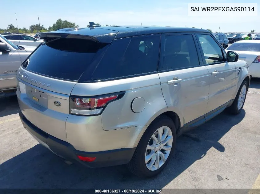 2016 Land Rover Range Rover Sport 3.0L V6 Supercharged Hse VIN: SALWR2PFXGA590114 Lot: 40136327