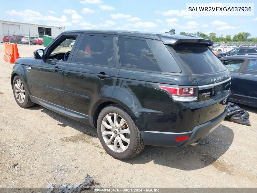 2016 Land Rover Range Rover Sport 3.0L V6 Supercharged Hse VIN: SALWR2VFXGA637936 Lot: 40143476