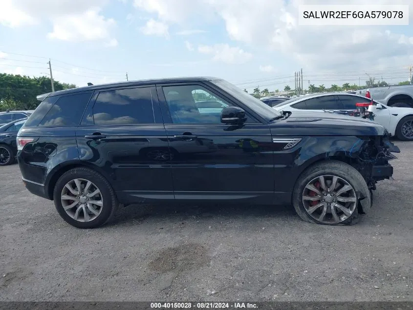 2016 Land Rover Range Rover Sport Sc VIN: SALWR2EF6GA579078 Lot: 40150028