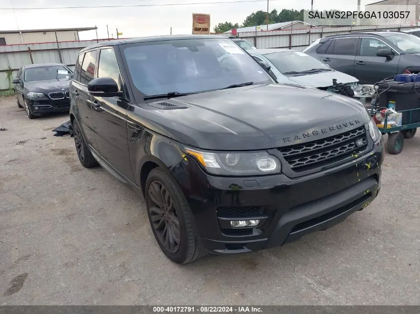 2016 Land Rover Range Rover Sport 3.0L V6 Supercharged Hse VIN: SALWS2PF6GA103057 Lot: 40172791