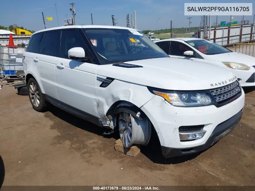 2016 Land Rover Range Rover Sport 3.0L V6 Supercharged Hse VIN: SALWR2PF9GA116705 Lot: 40173679