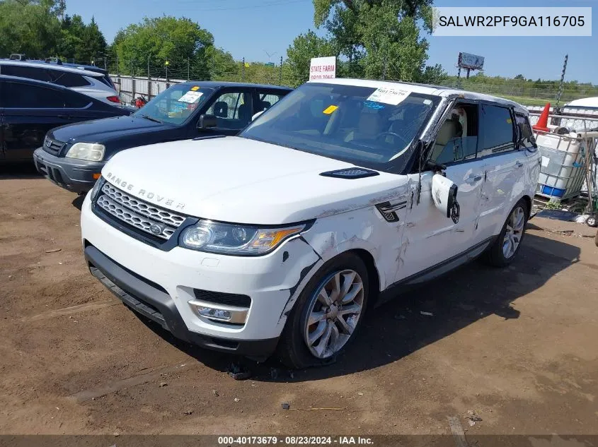 2016 Land Rover Range Rover Sport 3.0L V6 Supercharged Hse VIN: SALWR2PF9GA116705 Lot: 40173679