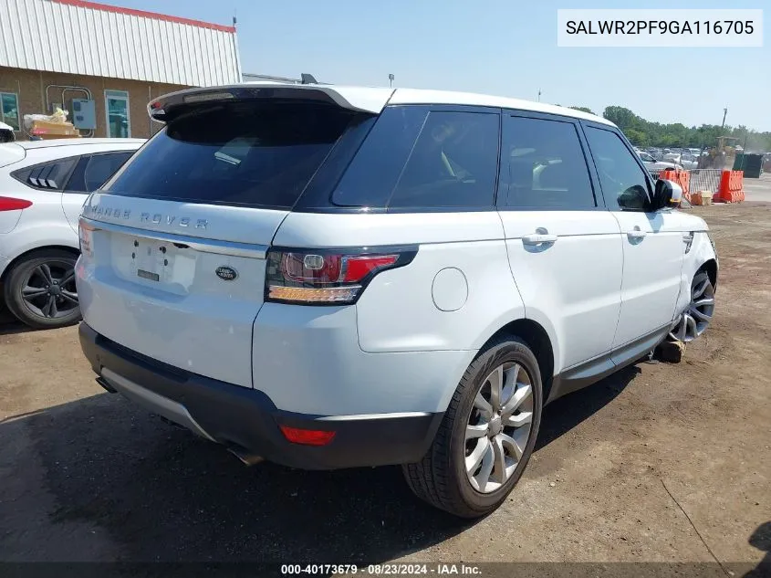 2016 Land Rover Range Rover Sport 3.0L V6 Supercharged Hse VIN: SALWR2PF9GA116705 Lot: 40173679