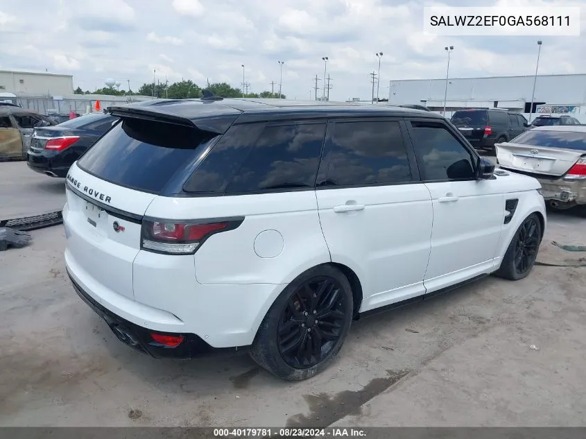 2016 Land Rover Range Rover Sport 5.0L V8 Supercharged Svr VIN: SALWZ2EF0GA568111 Lot: 40179781