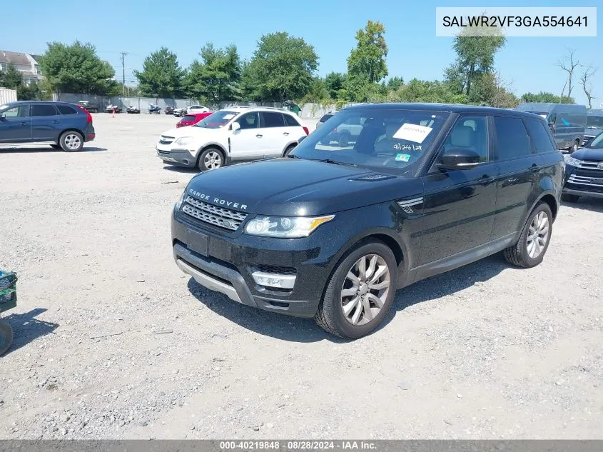 2016 Land Rover Range Rover Sport 3.0L V6 Supercharged Hse VIN: SALWR2VF3GA554641 Lot: 40219848