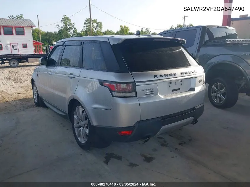 2016 Land Rover Range Rover Sport Hse VIN: SALWR2VF2GA647490 Lot: 40278410