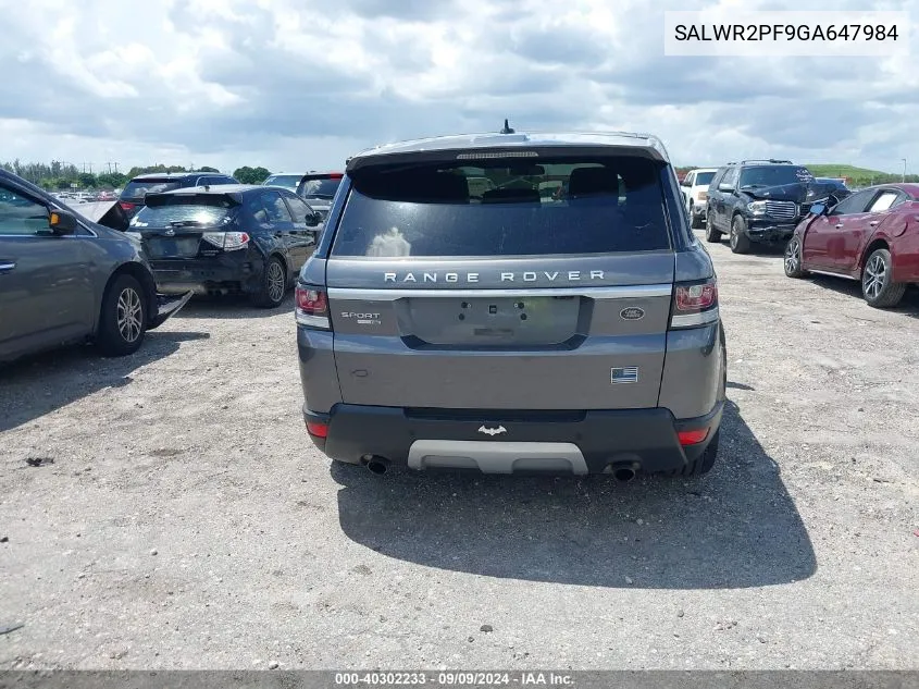 SALWR2PF9GA647984 2016 Land Rover Range Rover Sport 3.0L V6 Supercharged Hse