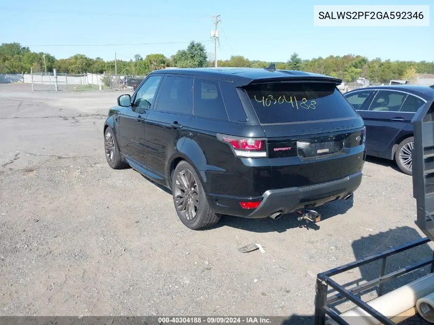 2016 Land Rover Range Rover Sport 3.0L V6 Supercharged Hse VIN: SALWS2PF2GA592346 Lot: 40304188