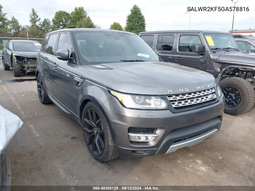 SALWR2KF5GA578816 2016 Land Rover Range Rover Sport 3.0L V6 Turbocharged Diesel Hse Td6