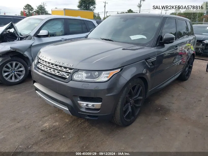 2016 Land Rover Range Rover Sport 3.0L V6 Turbocharged Diesel Hse Td6 VIN: SALWR2KF5GA578816 Lot: 40308129