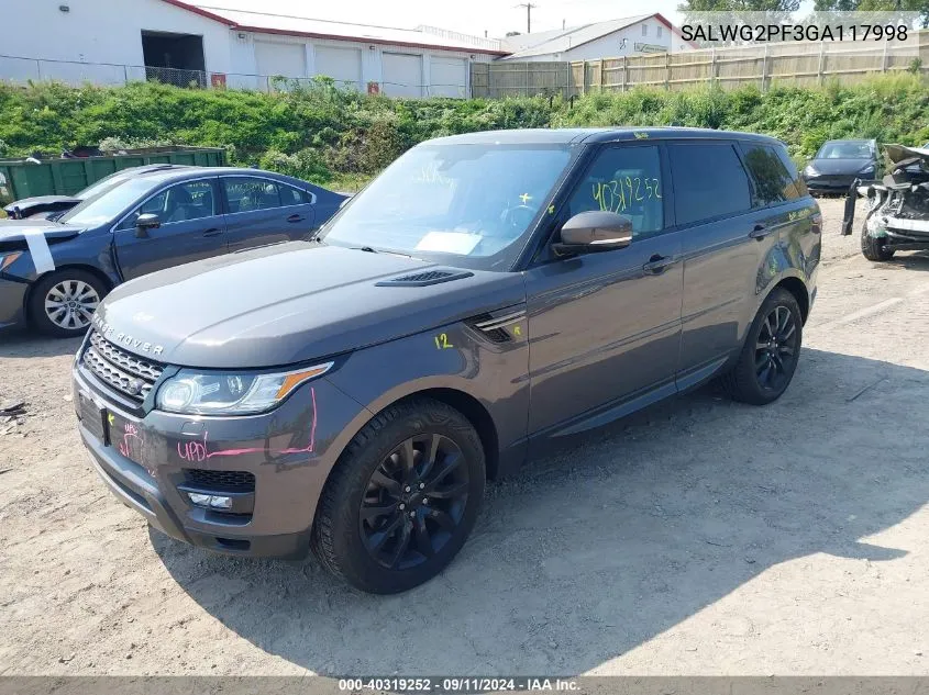 2016 Land Rover Range Rover Sport Se VIN: SALWG2PF3GA117998 Lot: 40319252