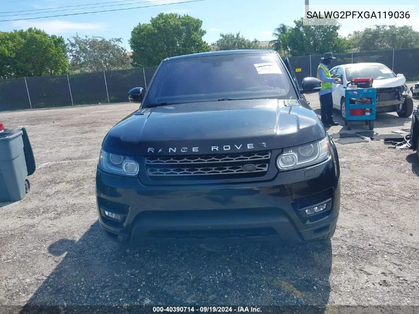 2016 Land Rover Range Rover Sport 3.0L V6 Supercharged Se VIN: SALWG2PFXGA119036 Lot: 40390714