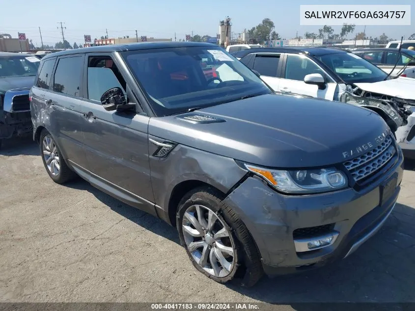 2016 Land Rover Range Rover Sport Hse VIN: SALWR2VF6GA634757 Lot: 40417183