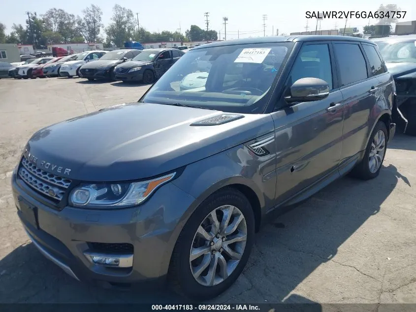 2016 Land Rover Range Rover Sport Hse VIN: SALWR2VF6GA634757 Lot: 40417183