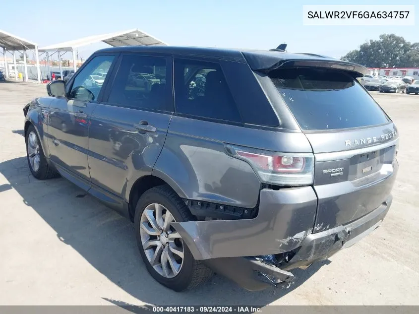 2016 Land Rover Range Rover Sport Hse VIN: SALWR2VF6GA634757 Lot: 40417183