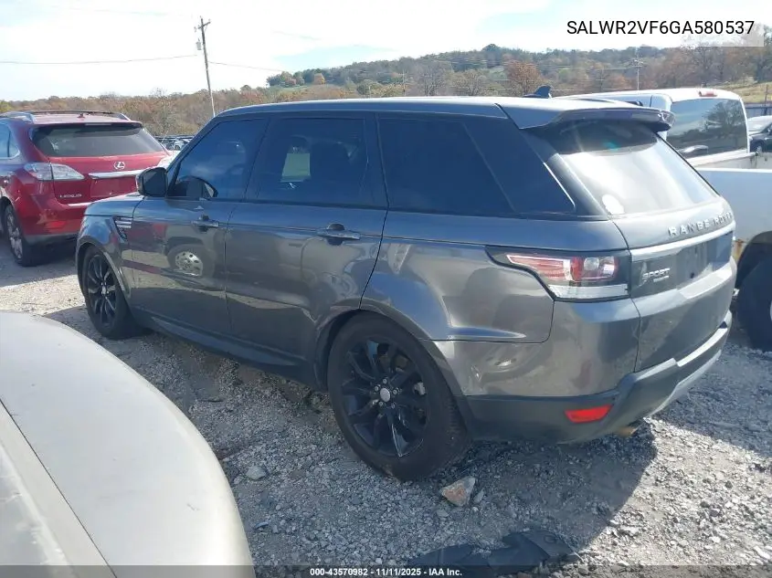 SALWR2VF6GA580537 2016 Land Rover Range Rover Sport 3.0L V6 Supercharged Hse